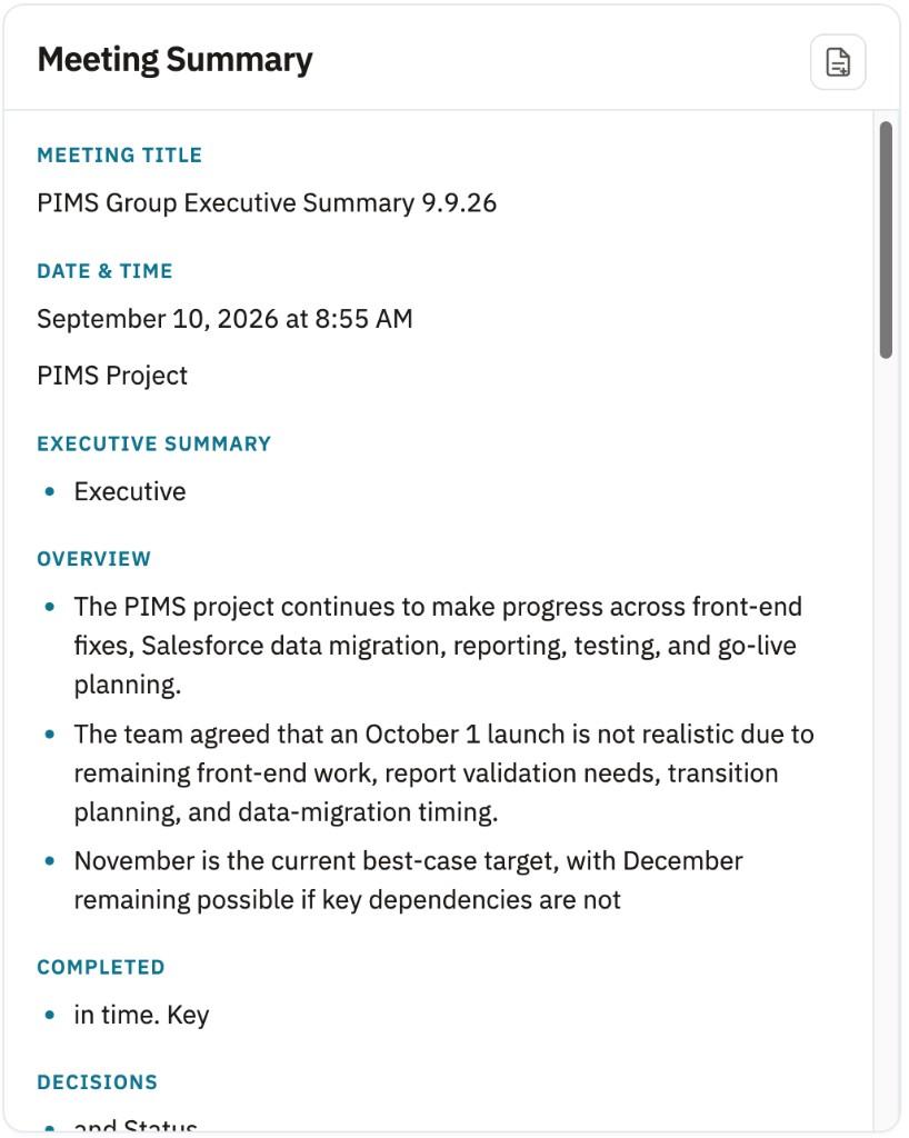 CadenceXL meeting summary with executive overview and decisions