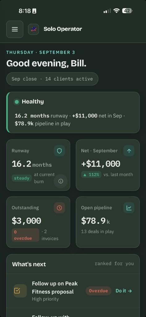 Solo Operator dashboard